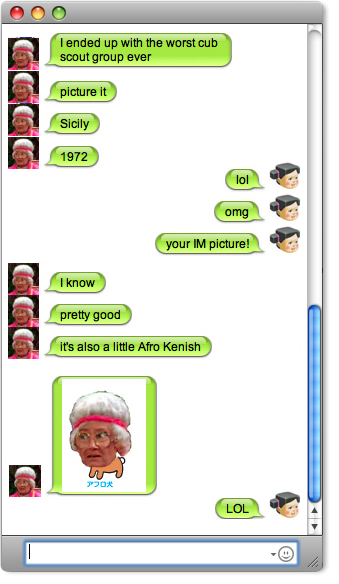 I know<br />
pretty good<br />
it's also a little Afro Kenish<br />
LOL<br />
omg<br />
I know<br />
PLEASE MAKE A SOFIA AFROKEN<br />
